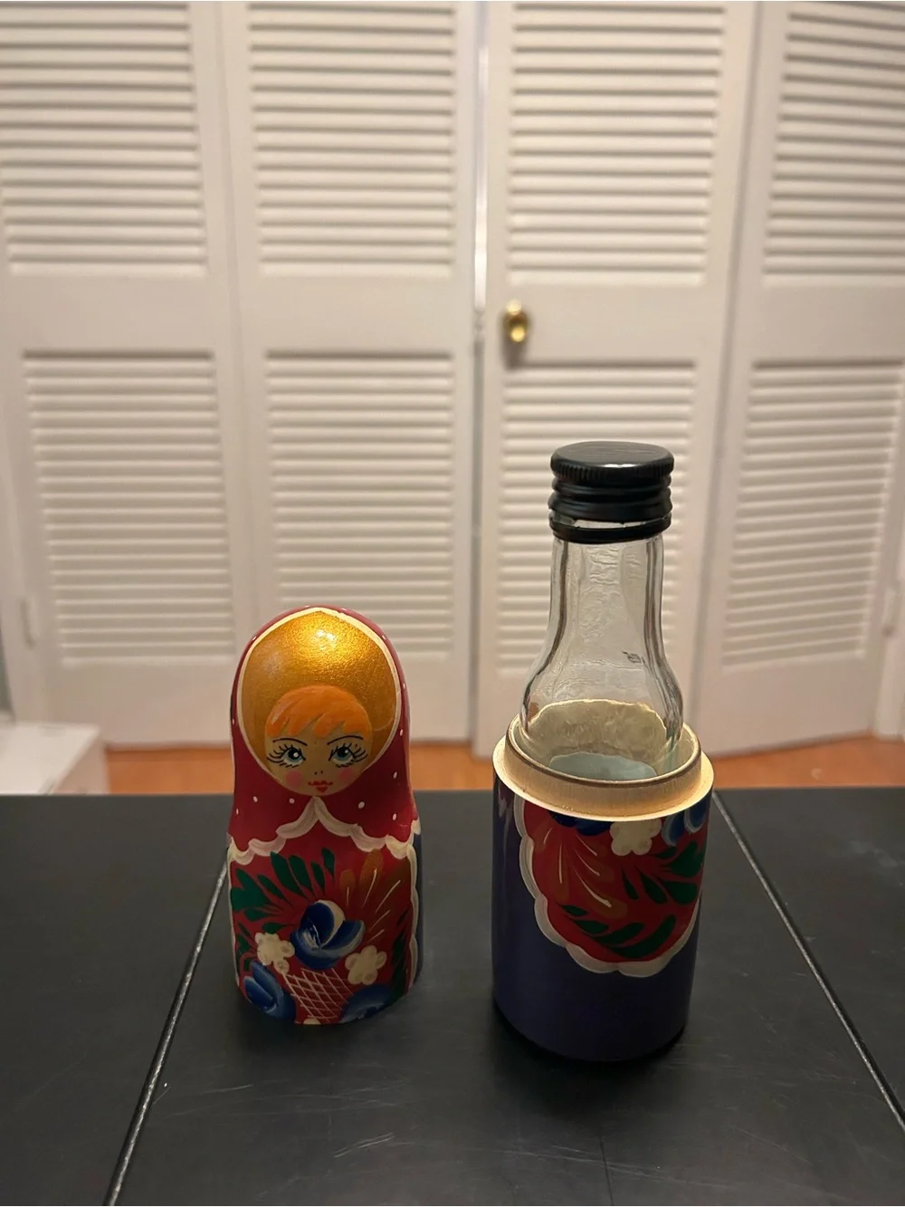 Hand-Painted Red Tall Russian Nesting Doll Vodka Bottle Holder Accent Figurine